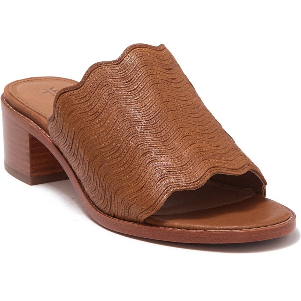 Frye Brown Textured Leather Mules with Stacked Heel